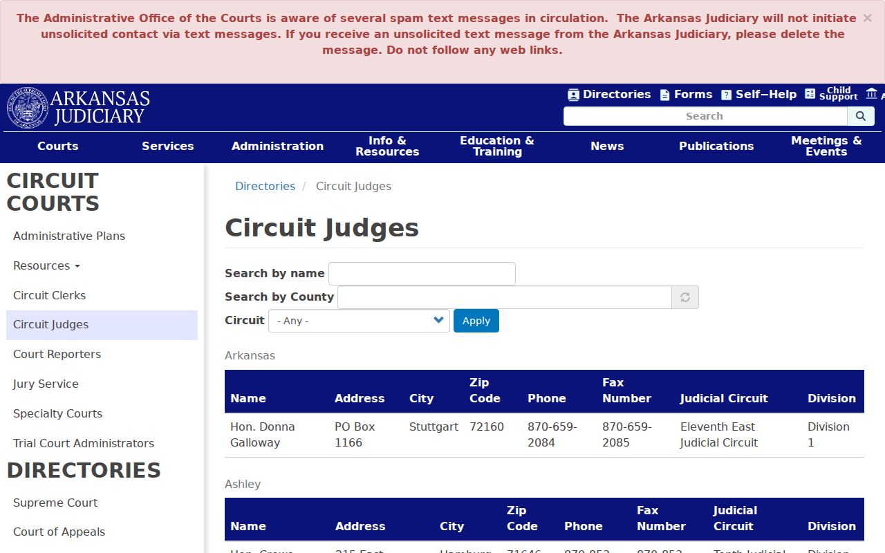 Clay County court dates Circuit Judges directory