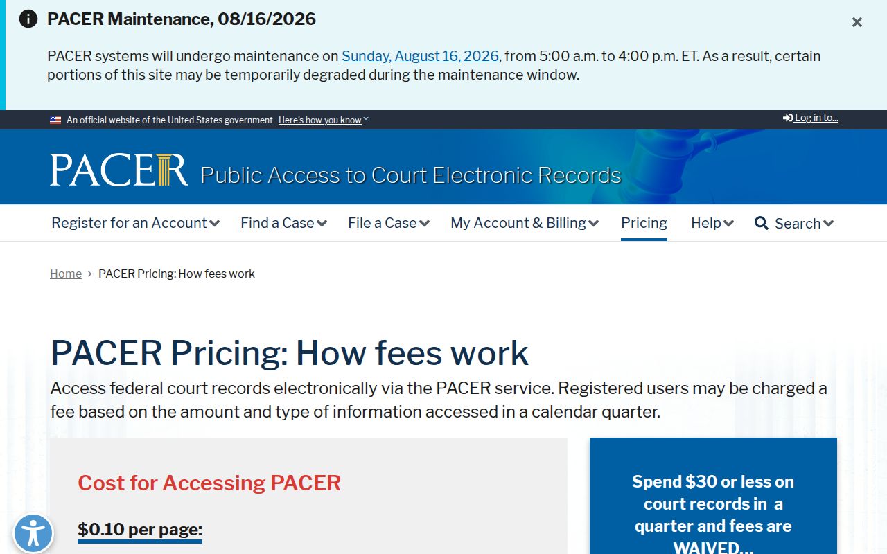 Clay County court records PACER fee information