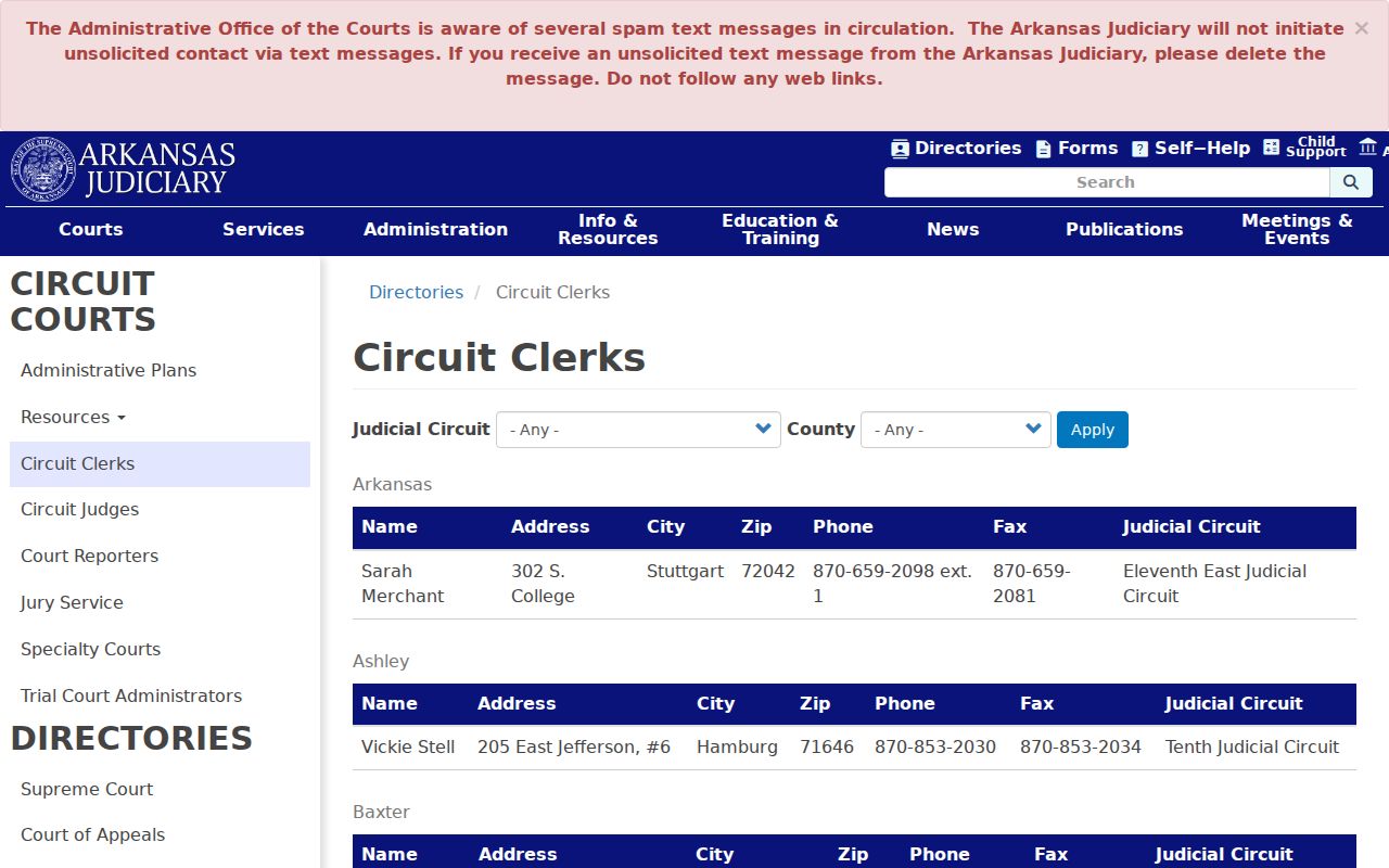 Clay County criminal docket Circuit Clerk directory entry