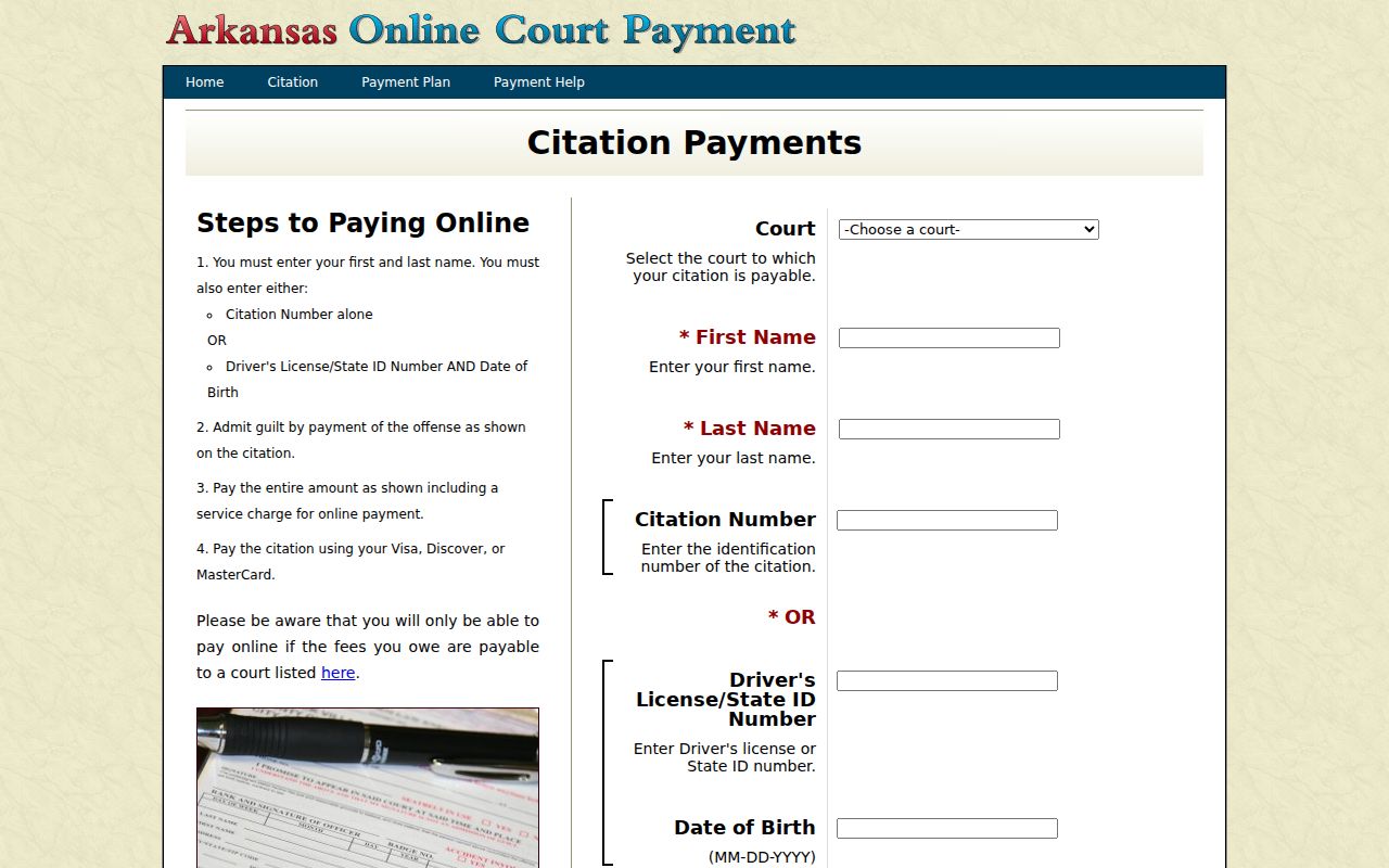 Clay County traffic tickets Arkansas CourtPay citation form
